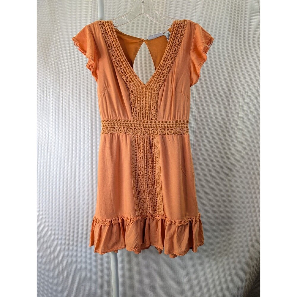 Sincerely Jules Peach Mini Dress With Lace & Ruffle Sleevles Size XS (A01)